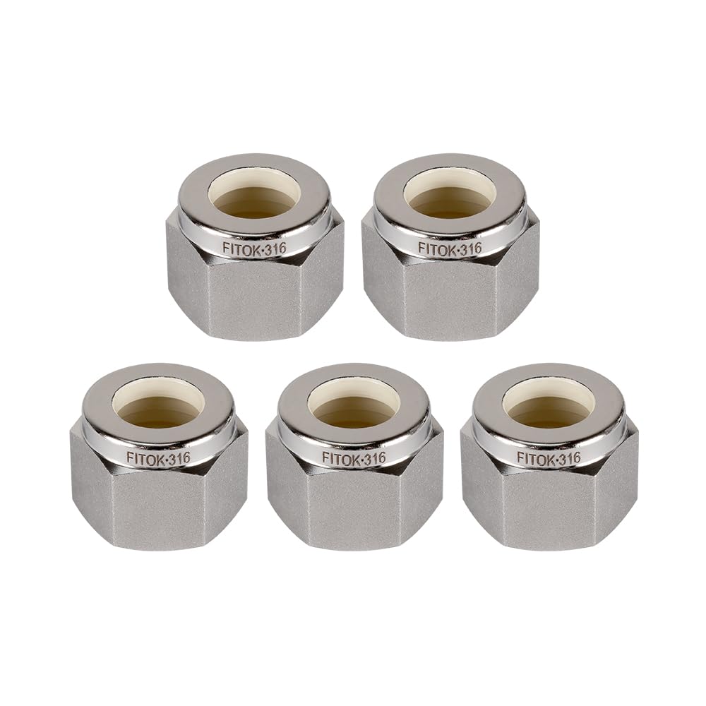 FITOK 316 Stainless Steel Compression Tube Fitting Component Sets (5-Pack Nuts / 10-Pack Ferrule Sets)