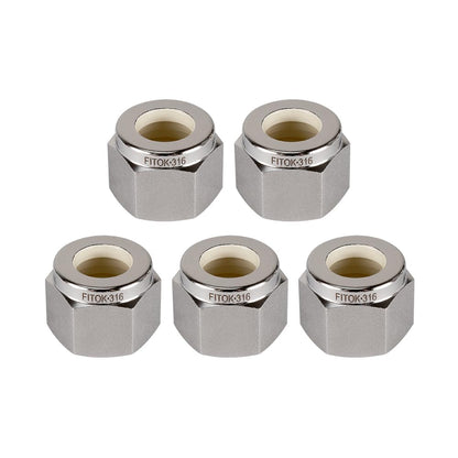 FITOK 316 Stainless Steel Compression Tube Fitting Component Sets (5-Pack Nuts / 10-Pack Ferrule Sets)