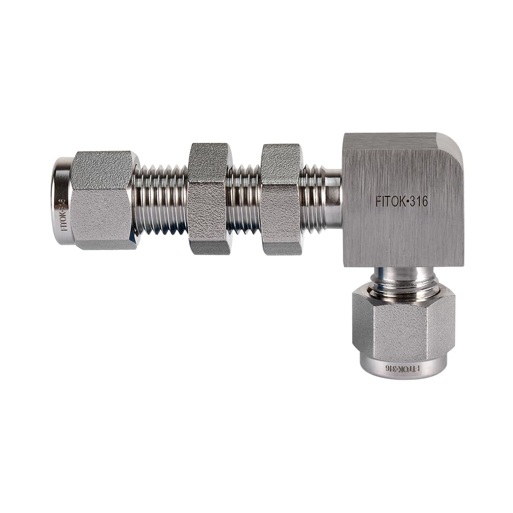 FITOK 316 Stainless Steel Compression Tube Fitting Bulkhead Union Elbow 1/4" Tube OD Panel Position Adjustable