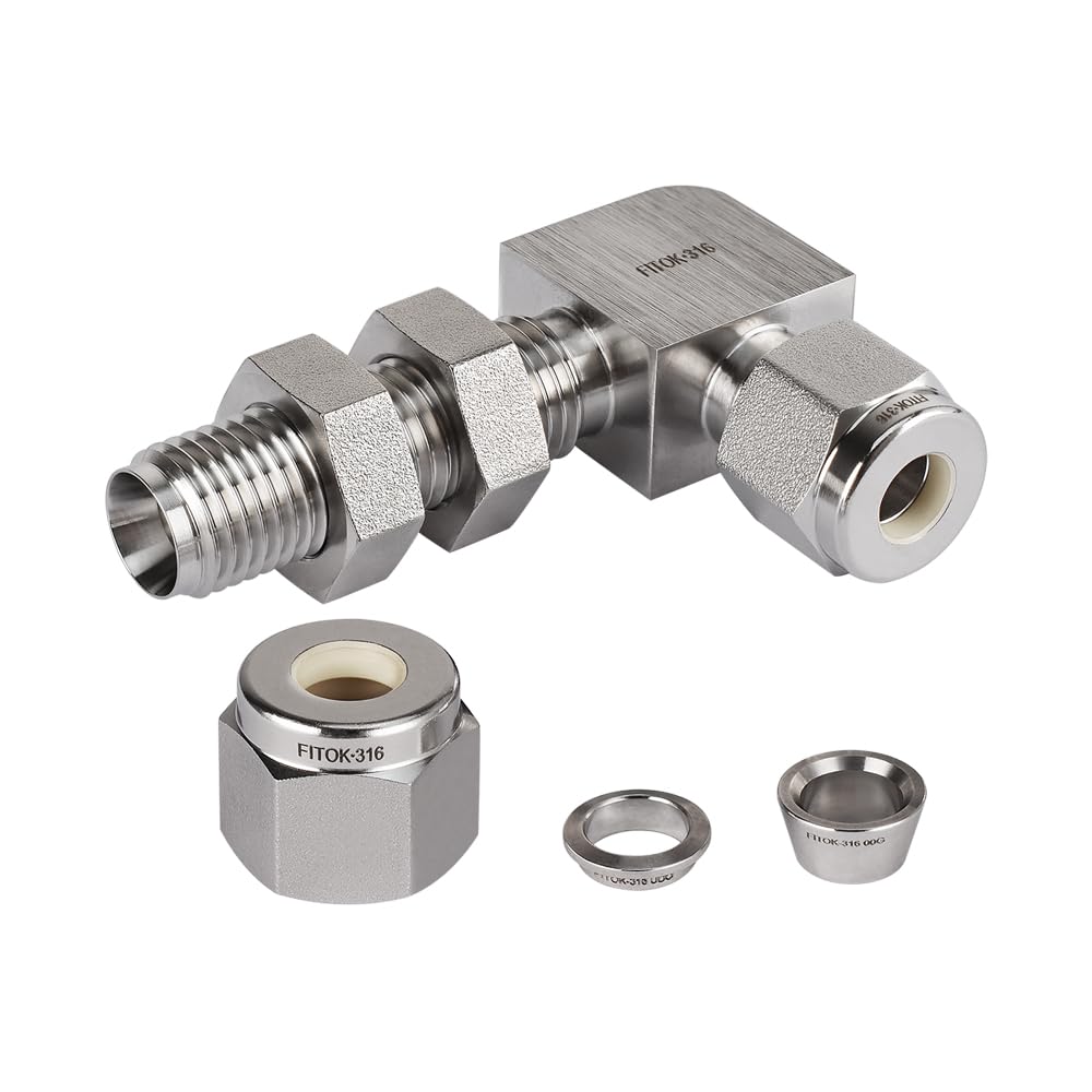 FITOK 316 Stainless Steel Compression Tube Fitting Bulkhead Union Elbow 1/4" Tube OD Panel Position Adjustable