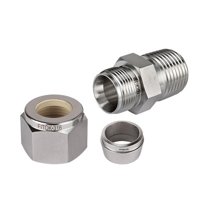 FITOK 316 SS Thermocouple Connector Bored Through 1/2" Tube OD × 1/2" Male NPT Single Ferrule Black Molybdenum Disulfide (MoS?) Coated Nut, SS-TCM-SFL8-NS8