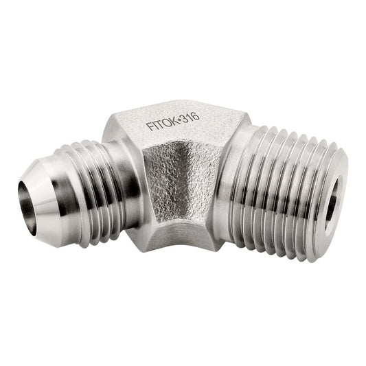 FITOK 37° Flared Tube Fitting 45° Elbow Male JIC × Male NPT, 316 Stainless Steel
