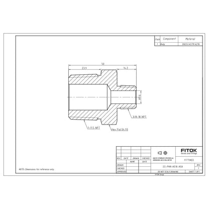 FITOK 316 Stainless Steel Pipe Fitting Hex Nipple Male NPT x Male NPT