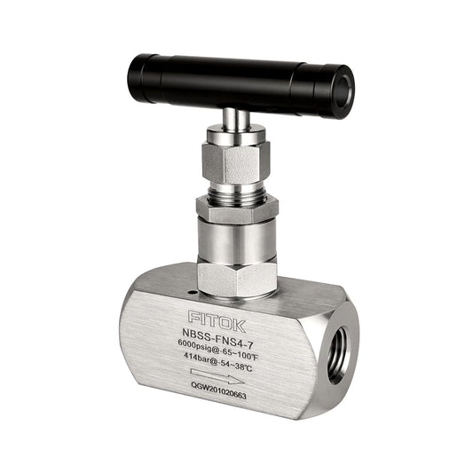 FITOK Screwed Bonnet Needle Valve 1/4" x 1/4" Female NPT 0.16" Orifice 6000 psig 316 Stainless Steel Body PTFE Packing, NBSS-FNS4-7