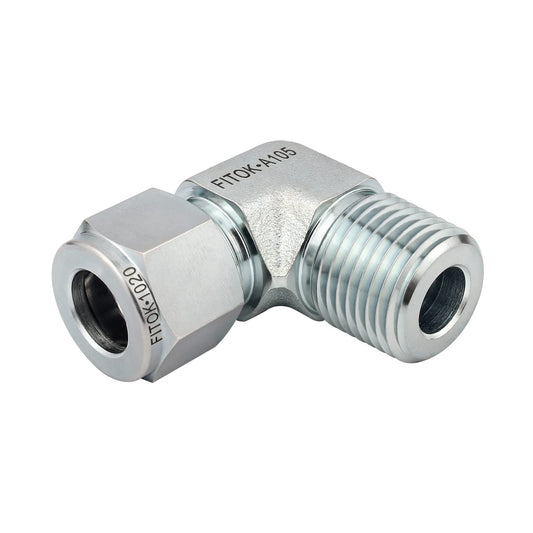 FITOK Tube OD × Male NPT Zinc Plated Carbon Steel Compression Tube Fitting with Double Ferrules 90° Male Elbow